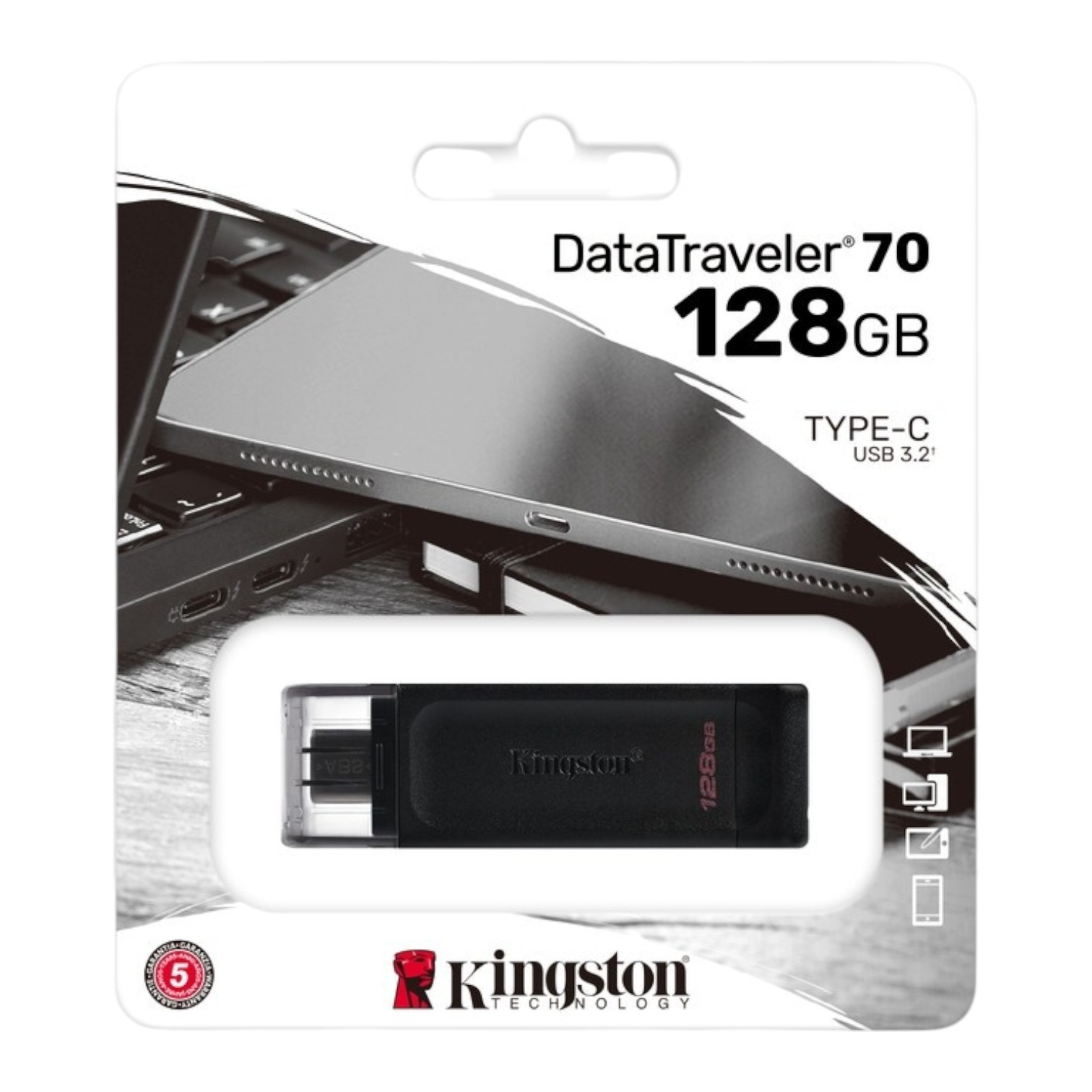 Флеш-пам'ять Kingston 128GB USB Type-C DataTraveler 70 Black (DT70/128GB) NEW 00-00008020